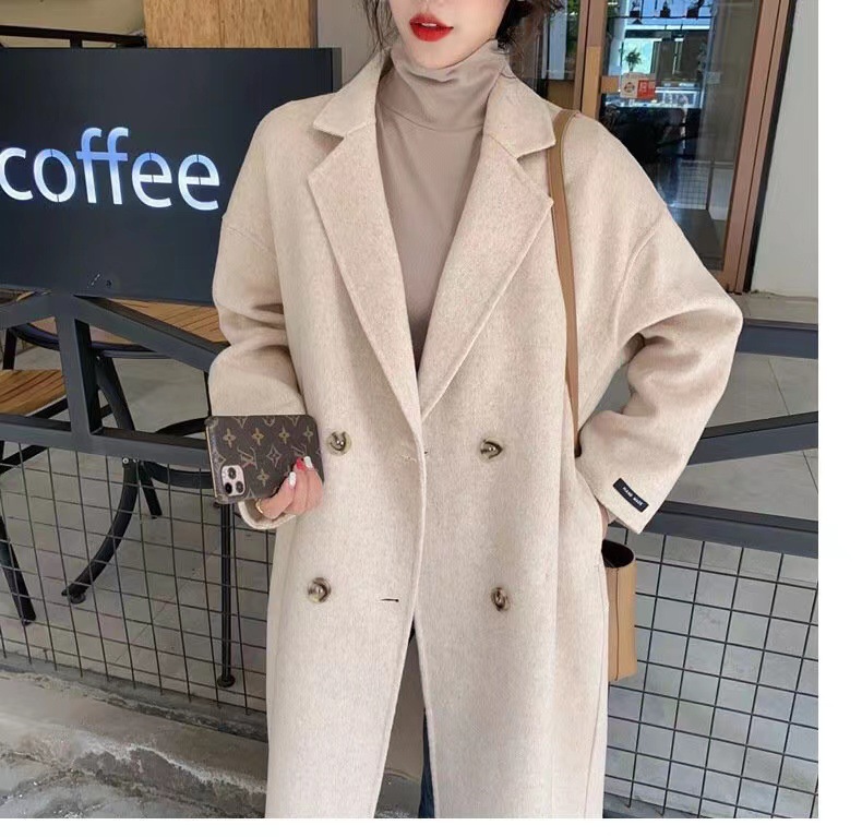 双面羊绒大衣女中长款2021秋冬新款韩版赫本风茧型落肩毛呢外套女
