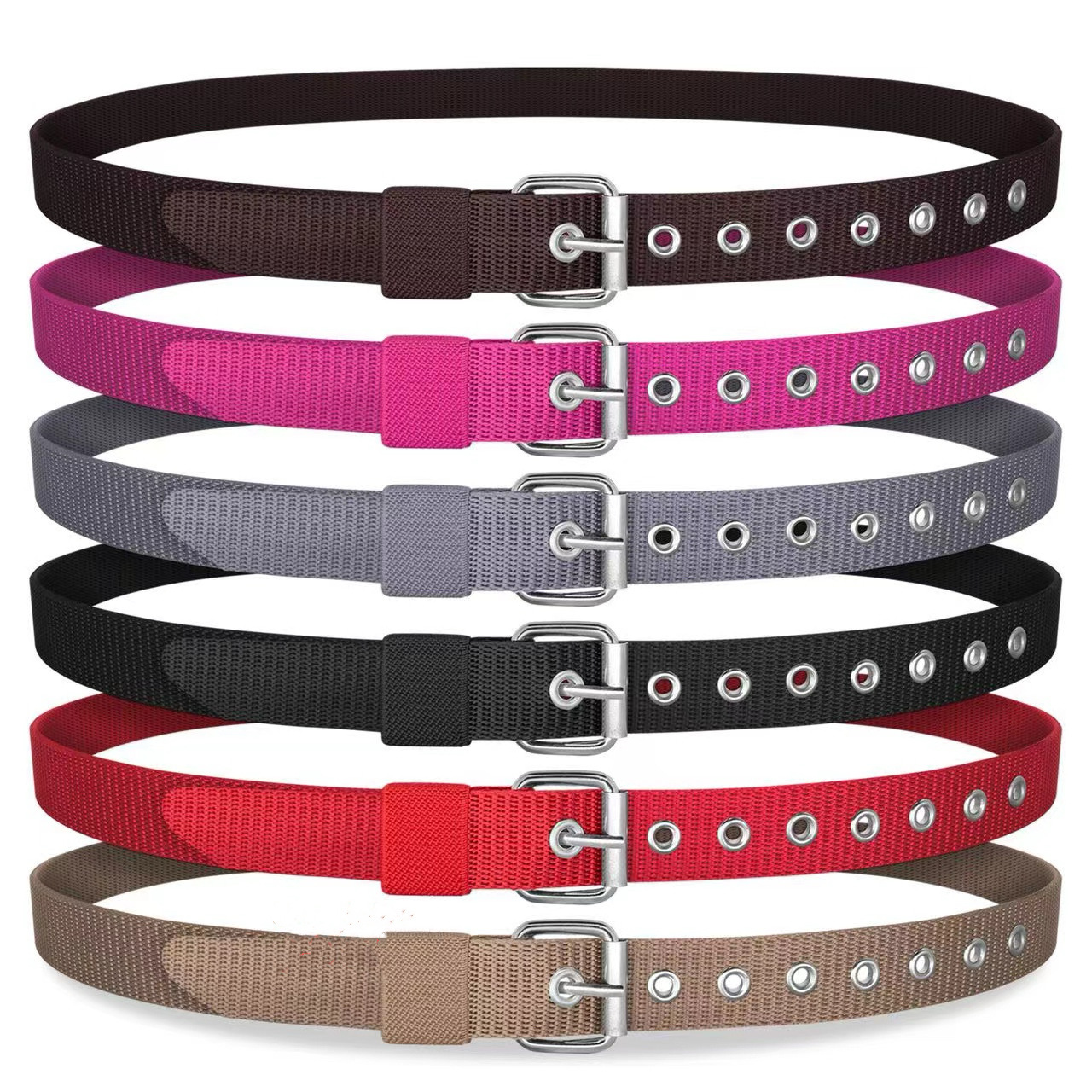 纯色帆布尼龙腰带女式休闲针扣户外运动细腰带-阿里巴巴