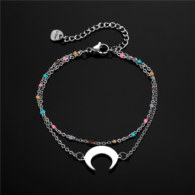 Amazon Trendy Jewelry Double-Layer Moon Titanium Steel Bracelet Female Fashion Net Red New Minimalist Design Crescent Bracelet