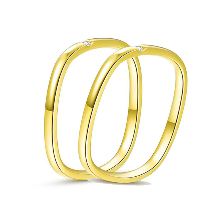 周家同款金色情侣小方戒几何方形ins冷淡风小红书网红素圈戒指