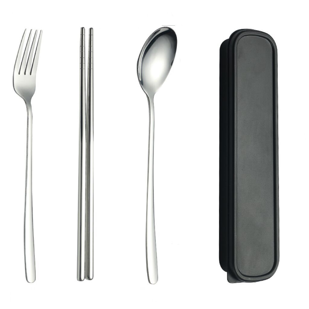Stainless Steel Portable Tableware Set Chopsticks Spoon Single Storage Box Portable Tableware Box Fork Three-Piece Set