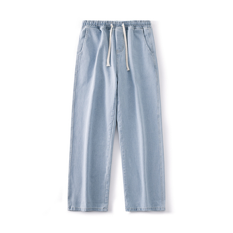 Qiqiu Men's Slim Xintang Jeans Men's Spring Loose Straight Ins High Street Elastic Waist Casual Wide-Leg Pants