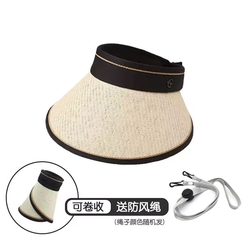 Summer New Sun-Proof Topless Hat Outdoor Travel UV Protection Straw Hat Straw Hat Hot Sale Wholesale