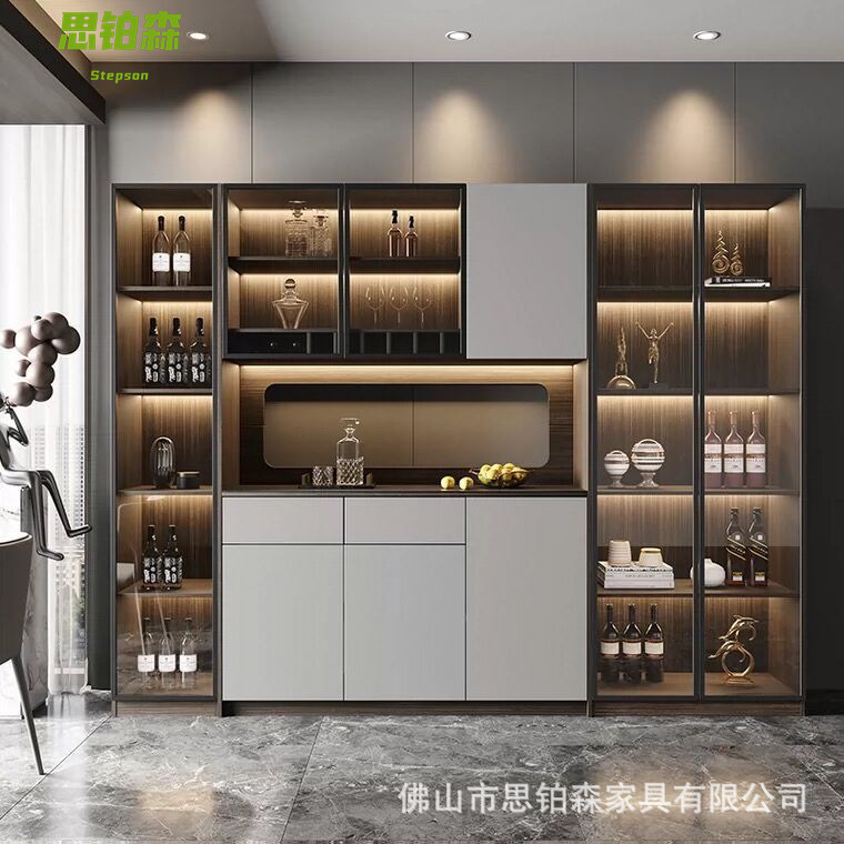 北欧极简餐边柜一体靠墙高柜岩板边柜客厅储物柜轻奢现代简约酒柜