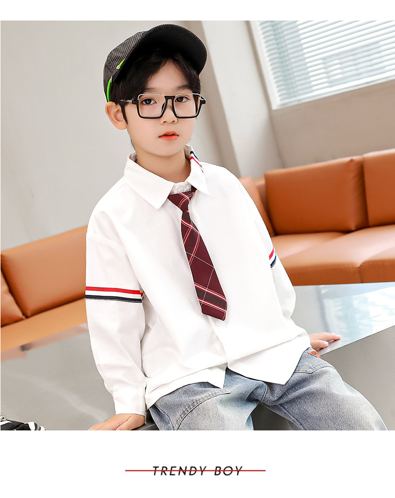 儿童衬衫男童白衬衣小学生校服洋气长袖纯棉春秋装炸街打底衫潮帅