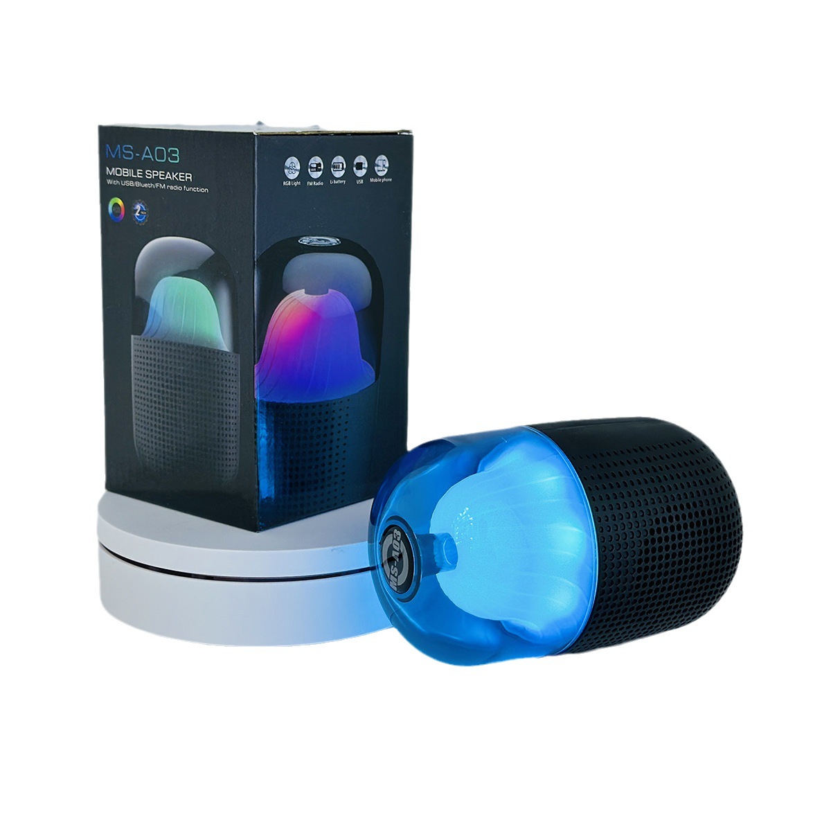 New 2-Inch Rgb Transparent Audio Portable Bluetooth Wireless Hot Sale Large Volume Foreign Trade Hot Sale MS-A03