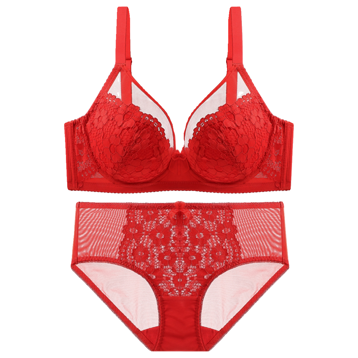 红色内衣套装本命年女结婚新娘大码文胸秋冬全罩杯薄款大胸显小胸