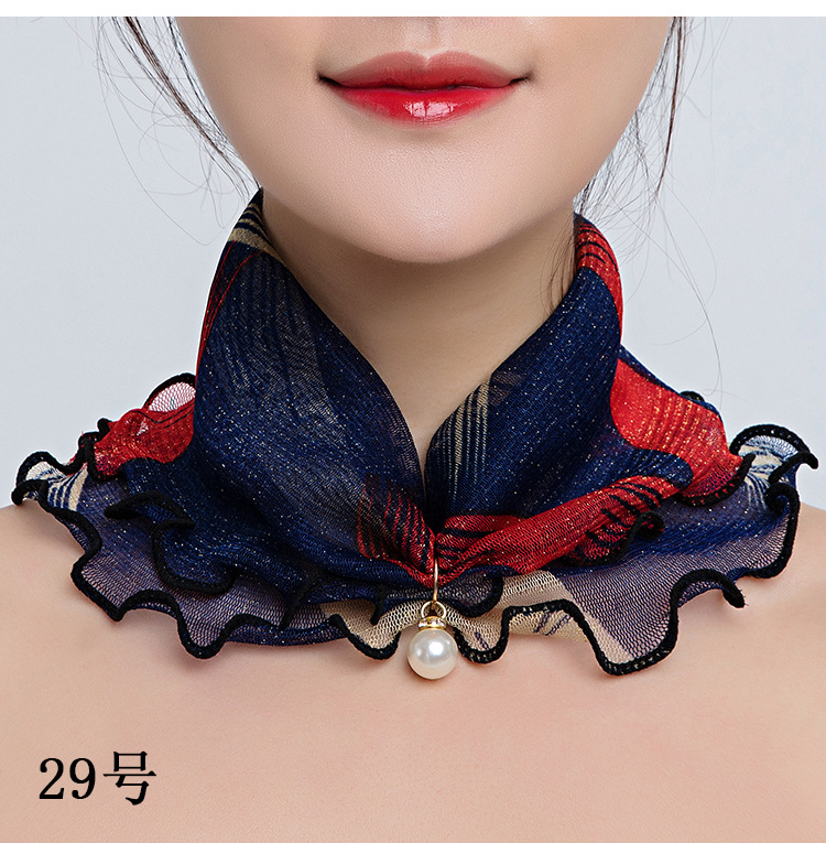 防晒网纱套头小围脖女面纱脖套护颈丝巾春秋薄款时尚四季遮脸纱巾