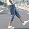 summer ultrathin Seventh Jeans Korean Edition Trend Self cultivation full marks cowboy shorts man hole 7 pants