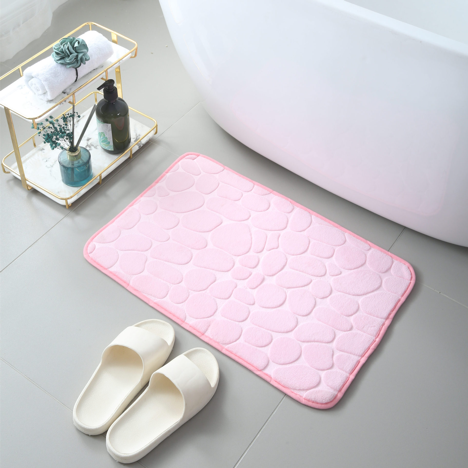 Thick Coral Fleece Embossed Cobblestone Entrance Mats Floor Mat Household Bathroom Bathroom Absorbent Floor Mat Non-Slip Mat