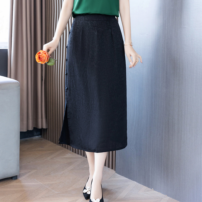 2023年春夏季新款高腰百搭女仿真丝裤裙提花香云纱提花包臀裙