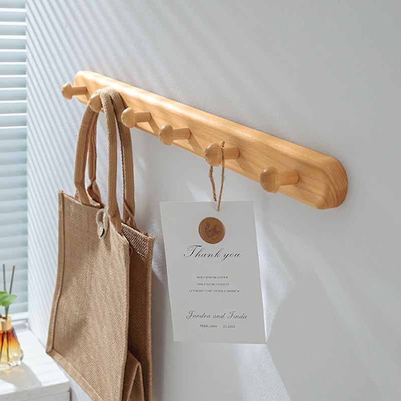 入户进门实木挂钩免打孔试衣间衣帽墙上壁挂架木质衣柜门后挂衣架