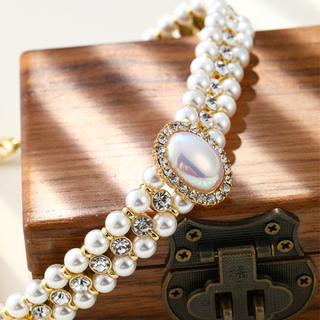 锁骨链中式复古多层镶钻巴洛克珍珠项链轻奢颈链饰品小众项链批发