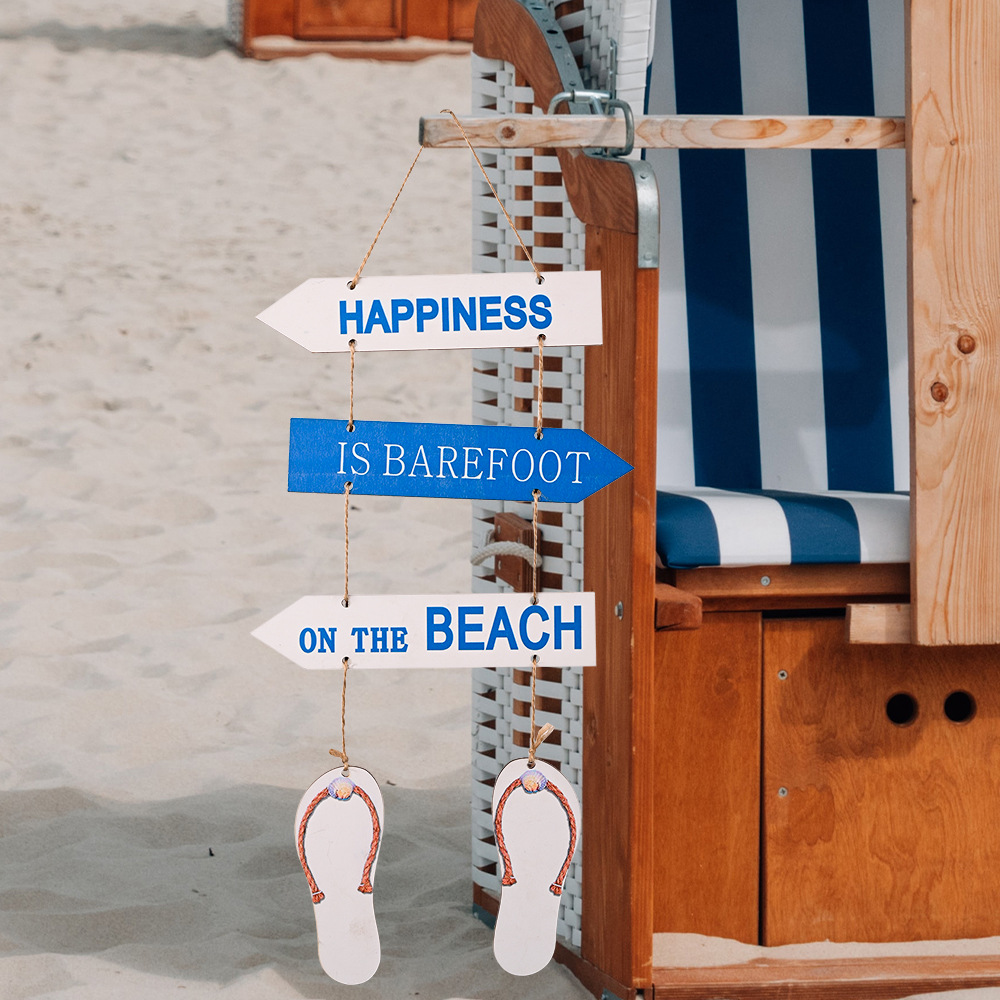 Cross-Border New Arrival Summer Decorative Marine Slippers Wooden Printed Pendant Summer Atmosphere Decoration Beach Decoration Ornaments