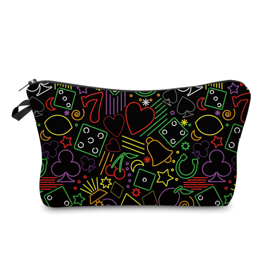 Amazon New Printed Waterproof Cosmetic Bag Playing Cards Dice Pattern Toiletry Storage Multifunctional Clutch