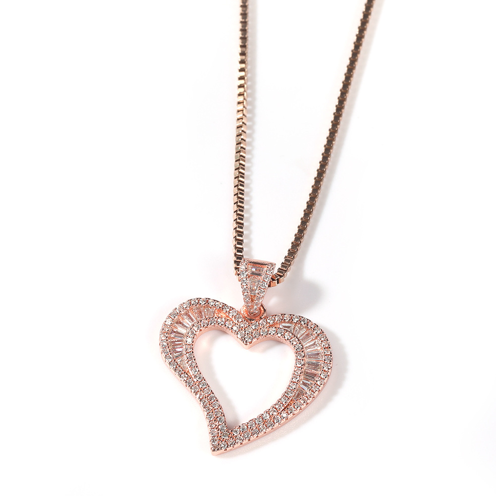 Foreign Trade Ornament Zircon Arc Hollow Heart Trendy Pendant Necklace Hip Hop Ins Simple Personality Box Chain