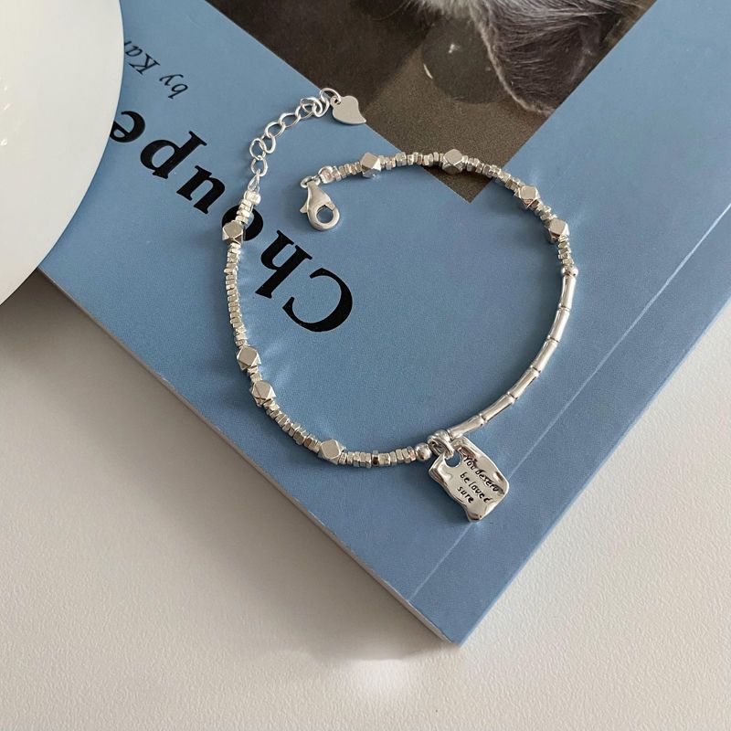 Special-Interest Design Love Square Plate Sterling Silver Bracelet 2023 New Summer Girls Cold Style Couple Girlfriends Gift