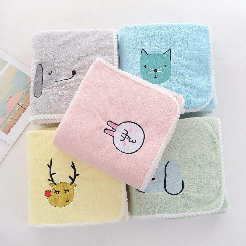 Cartoon Embroidered Coral Fleece Children Quilt Bath Towel for Children Wrapped Quilt Soft Absorbent Cute Baby Square Cover Blanket
