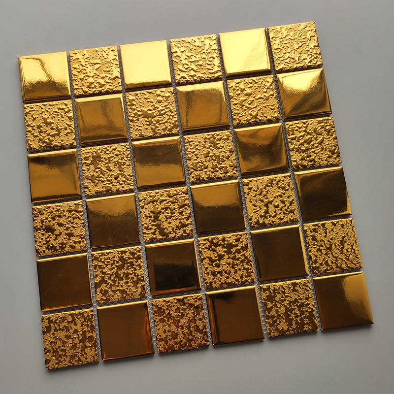 古典轻奢金色陶瓷马赛克钛金瓷砖 酒店大厅背景墙ktv店面装饰墙砖