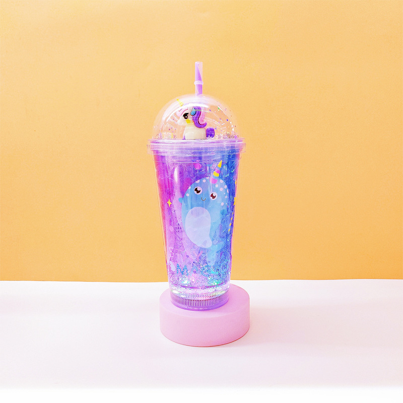 Cross-Border Factory Direct Supply Double Plastic Straw Cup Fashion Creative Unicorn Whale Ice Cup