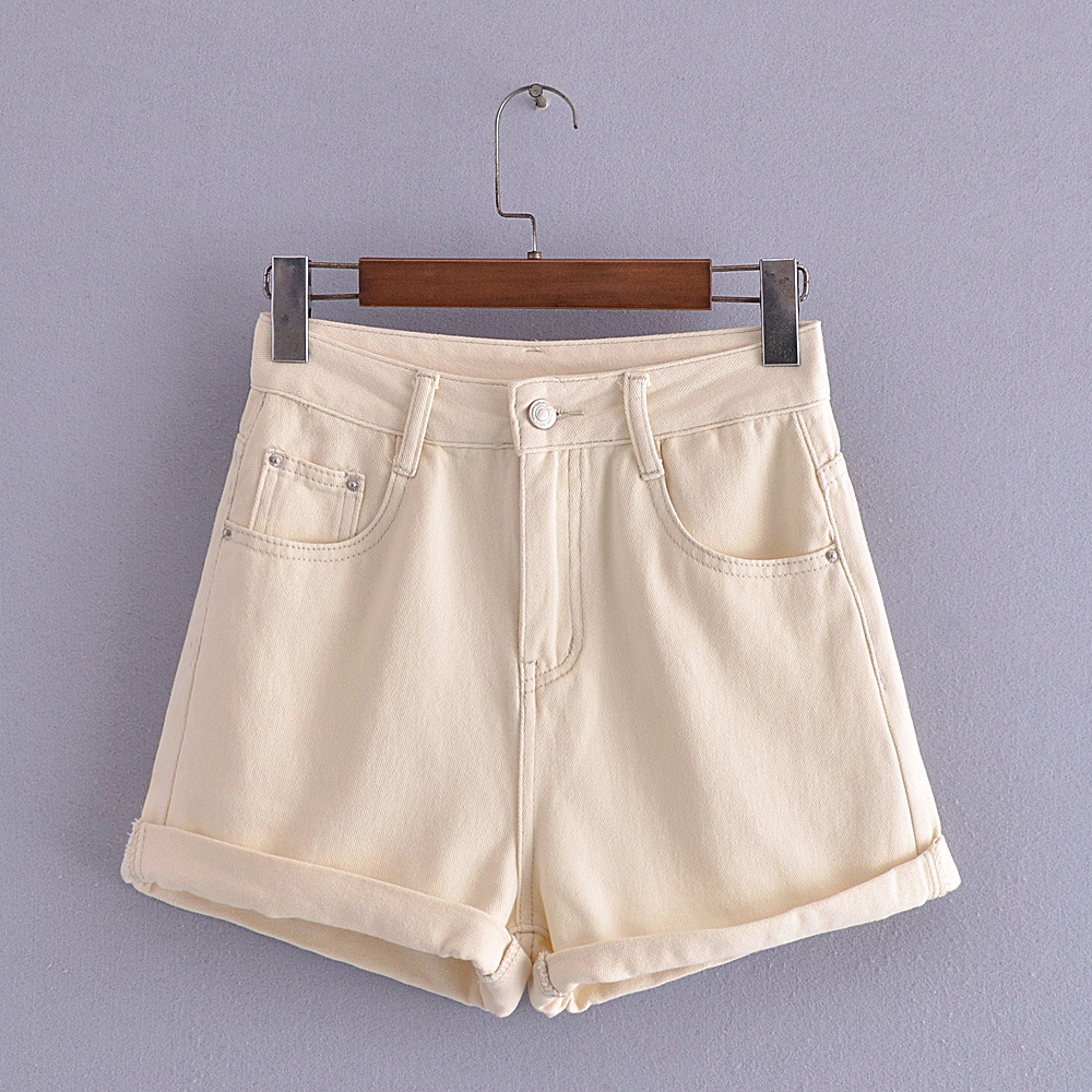 h3341韩版女装批发2022春秋新款 高腰修身卷边牛仔短裤女