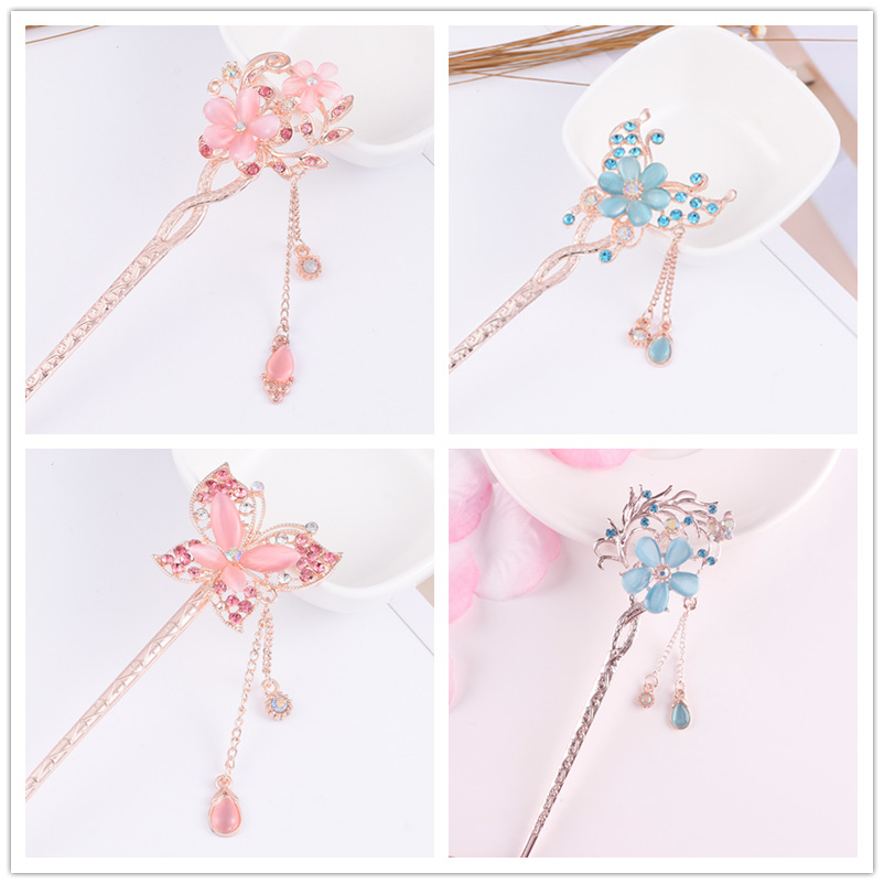 new floral tassel step shake hair pin retro elegance hair clasp ancient style han chinese clothing cheongsam hair accessories for women wholesale