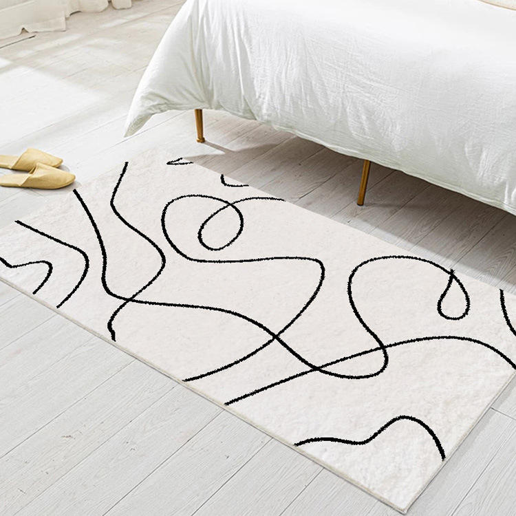 黑白线条地毯客厅ins风家用地毯卧室毛绒床边地毯毕加索客厅地毯