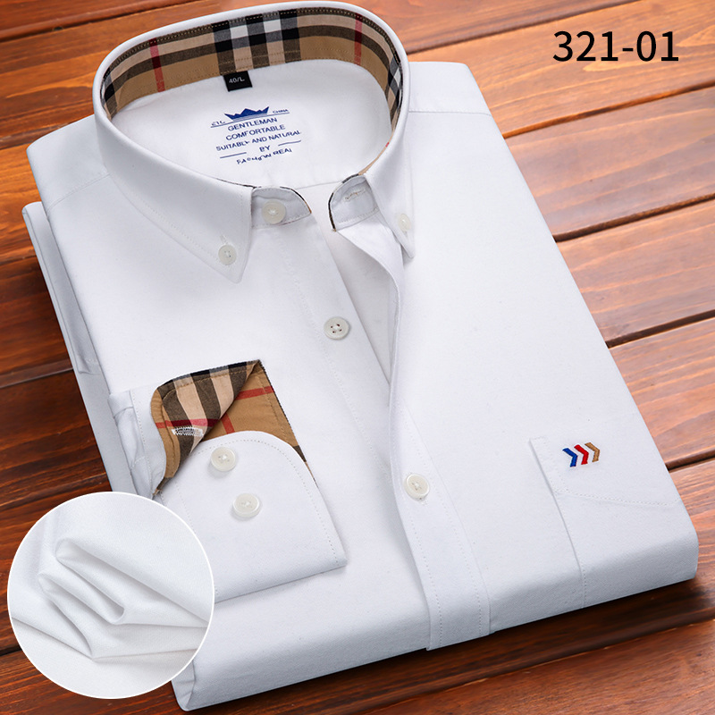 Autumn New Shirt Men's Cotton Oxford Fabric Color Matching Casual Long-Sleeved Shirt Non-Ironing