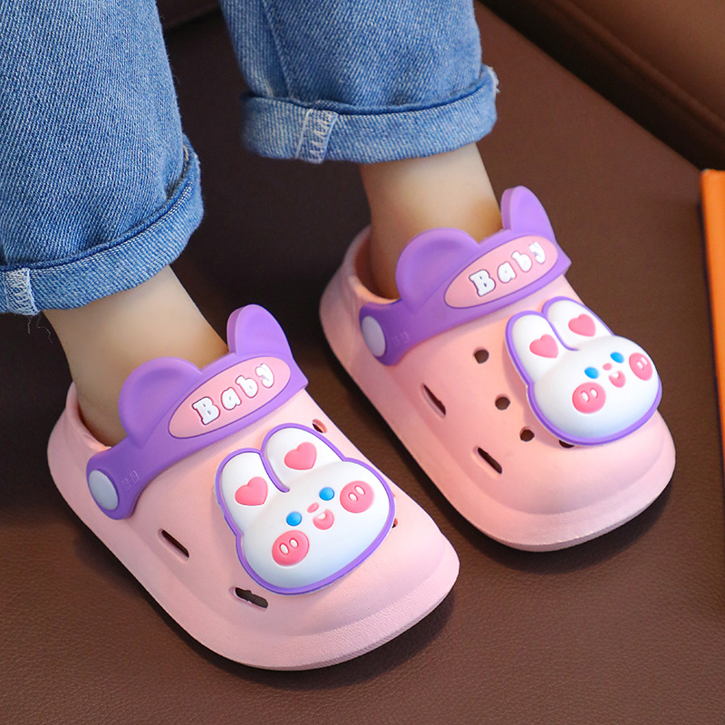 Summer Children's Slippers Baby Hole Shoes Closed Toe Cute Cartoon Indoor Bath Infant Non-Slip Soft Bottom Sandals