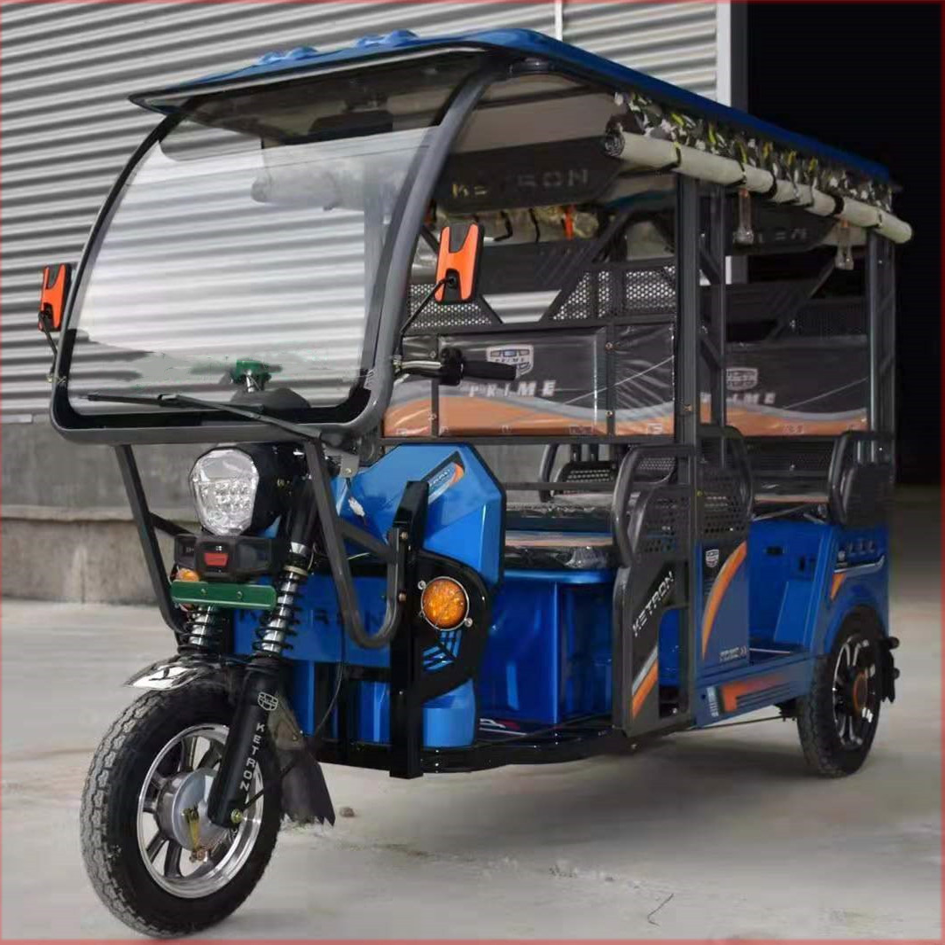 厂家供应带篷三排五座接送客人电动三轮车家用代步休闲观光电瓶车