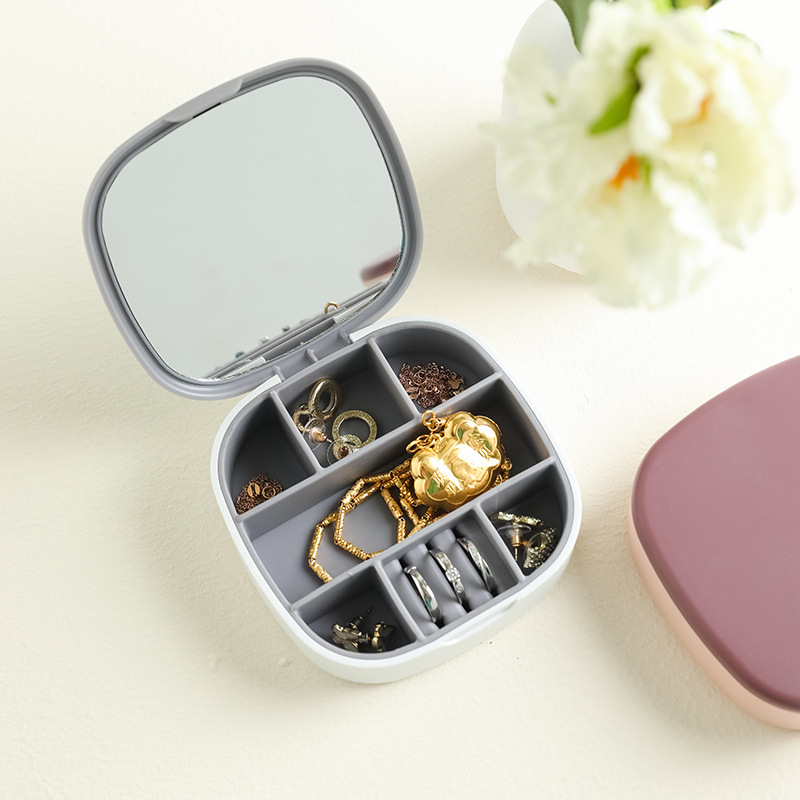 Portable Jewelry Box Multifunctional Simple Storage Travel Storage Box Lipstick with Mirror Necklace Storage Box Wholesale