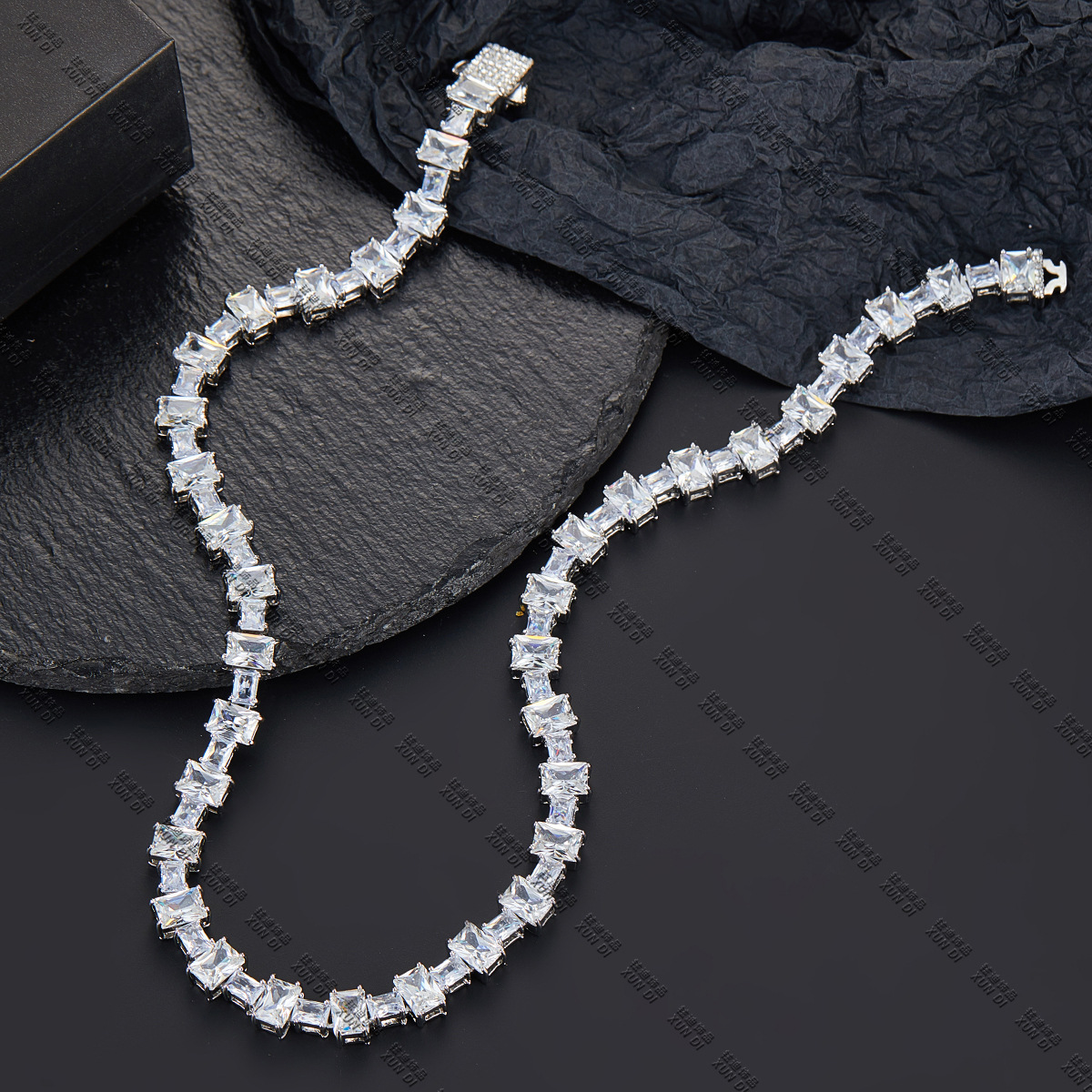 Cross-Border New Square Zircon Rock Sugar Chain Advanced Texture All-Match 10mm Rock Sugar Necklace Wholesale One Piece Dropshipping