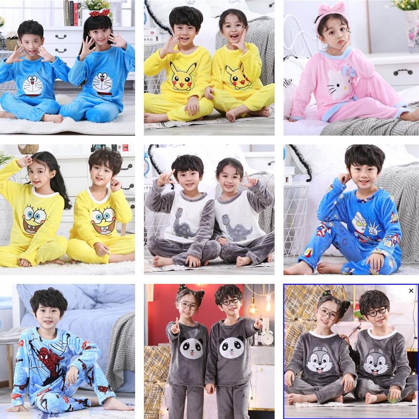 flannel children‘s pajamas boys and girls autumn and winter children‘s pullover coral fleece children‘s homewear suit
