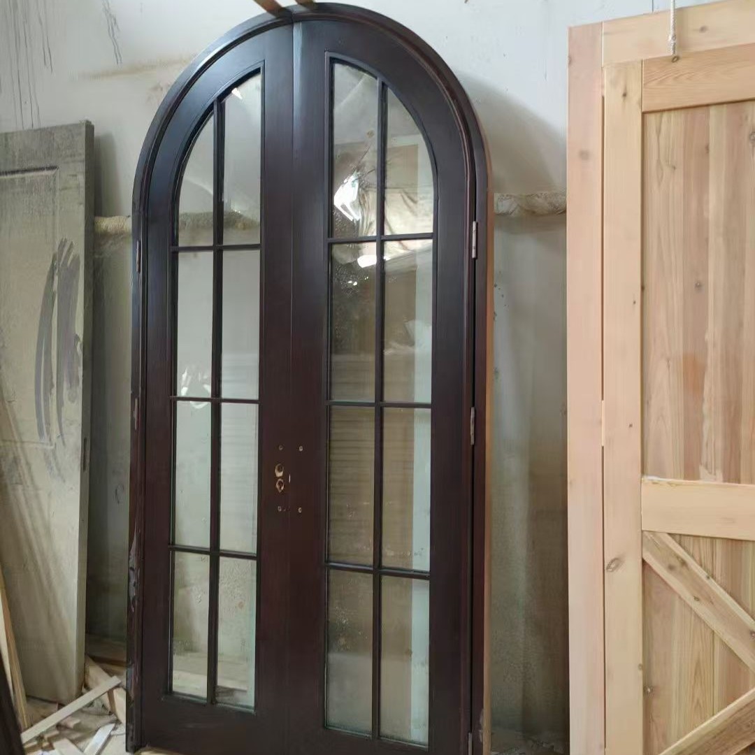 拱形门窗定制实木拱形门法式原木卧室门实木民宿玻璃室内门拱形窗