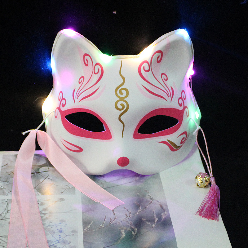 半脸猫发光狐狸面具抖音网红同款日式动漫男女猫面具地摊景区热卖