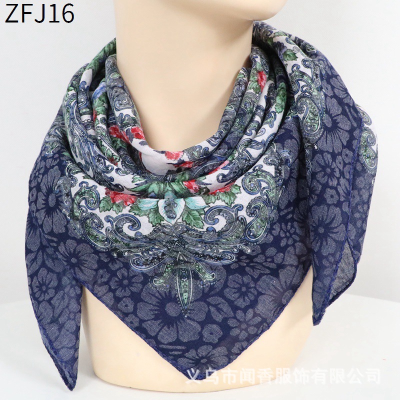 Autumn and Winter New Cotton Yarn Square Scarf Neck Scarf Ethnic Style Headcloth Women's Retro Easy Matching Sweat-Absorbent Breathable Scarf