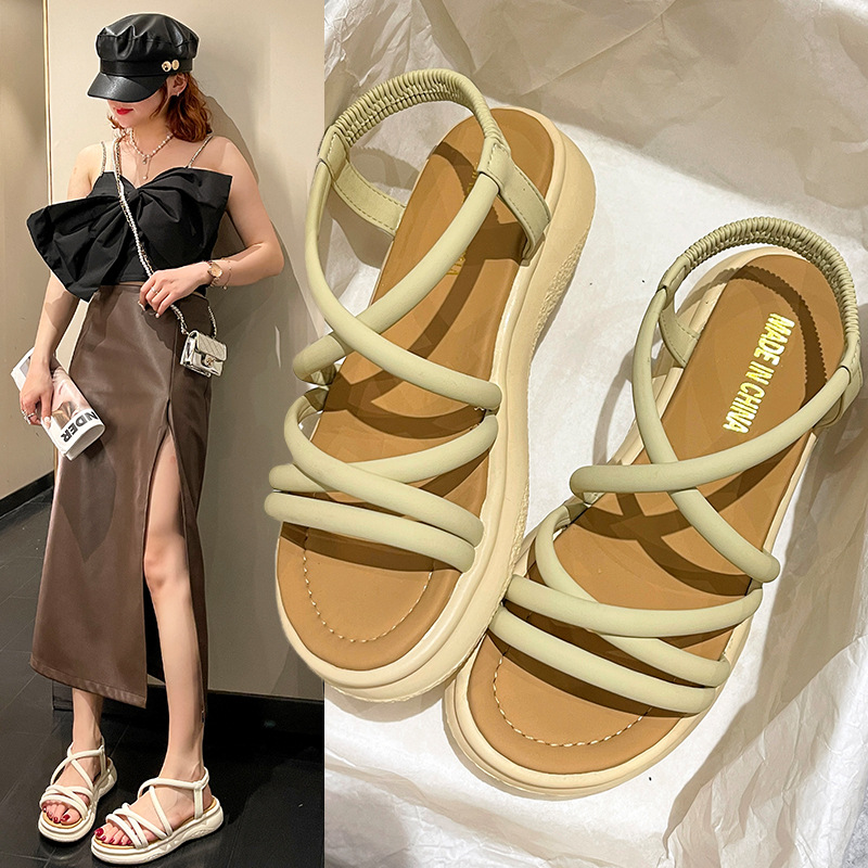 Roman Sandals Women's Thick Bottom 2023 Summer New Casual Versatile Fairy Style Soft Bottom Non-Slip Beach Shoes Wholesale