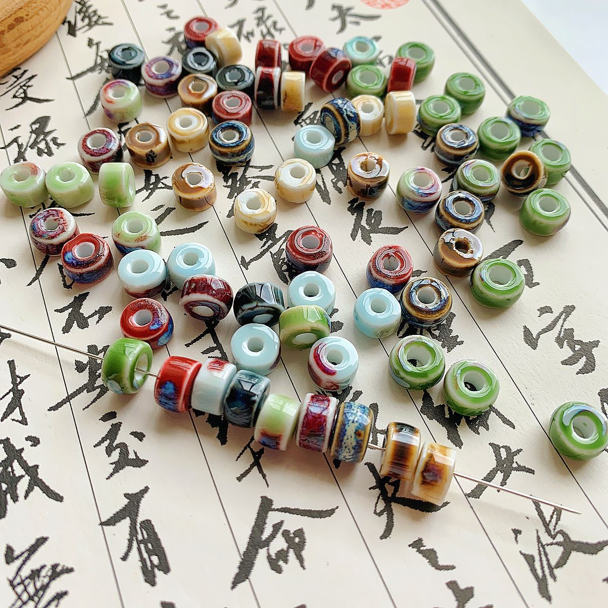 Ceramic High Temperature Flower Glaze Ring Cylinder Spacer Beads Beaded DIY Handmade Necklace Bracelet Mobile Phone Charm Material Accessories