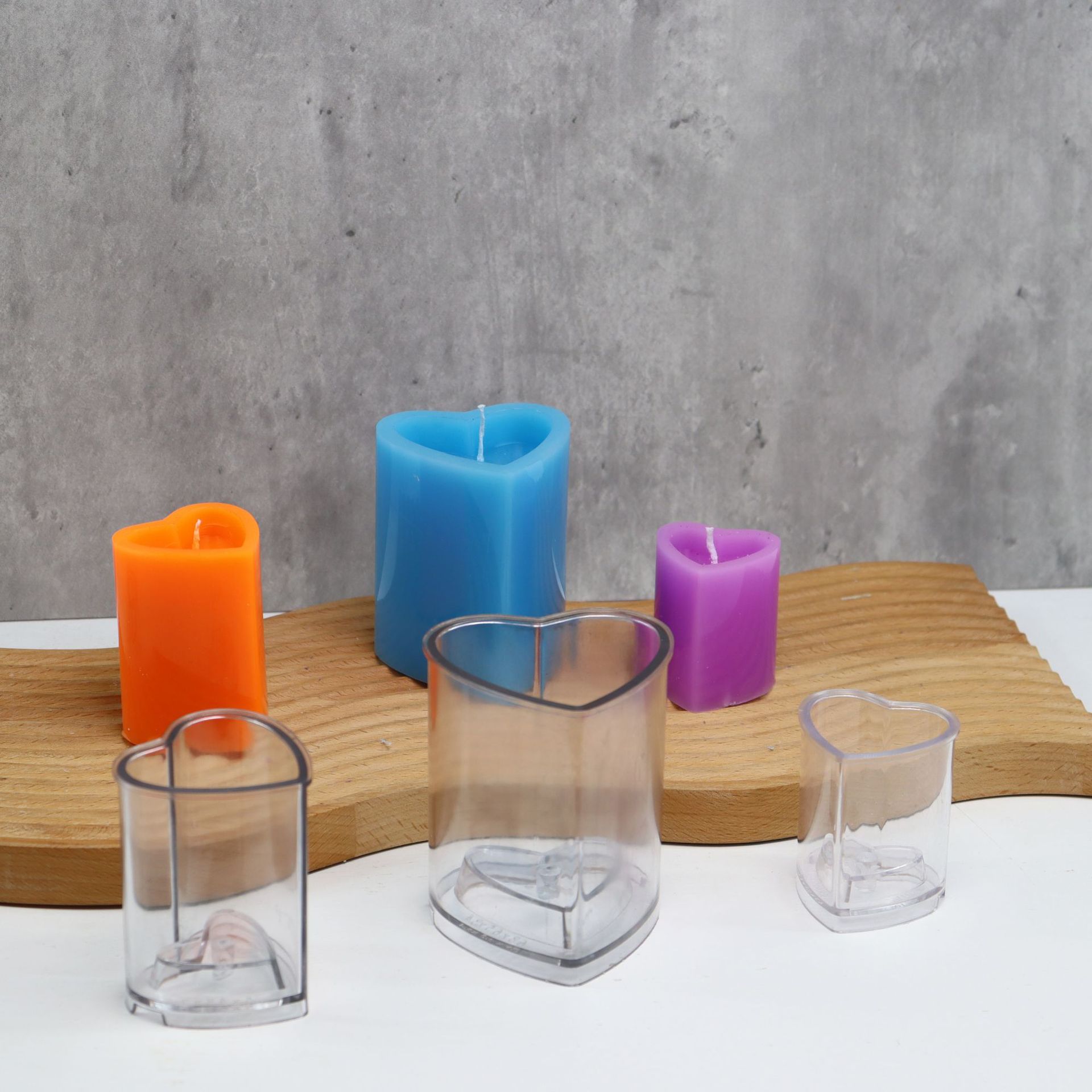 雄威 改进款连体凹头心形塑料蜡烛模具多尺寸高光洁心形蜡烛模具