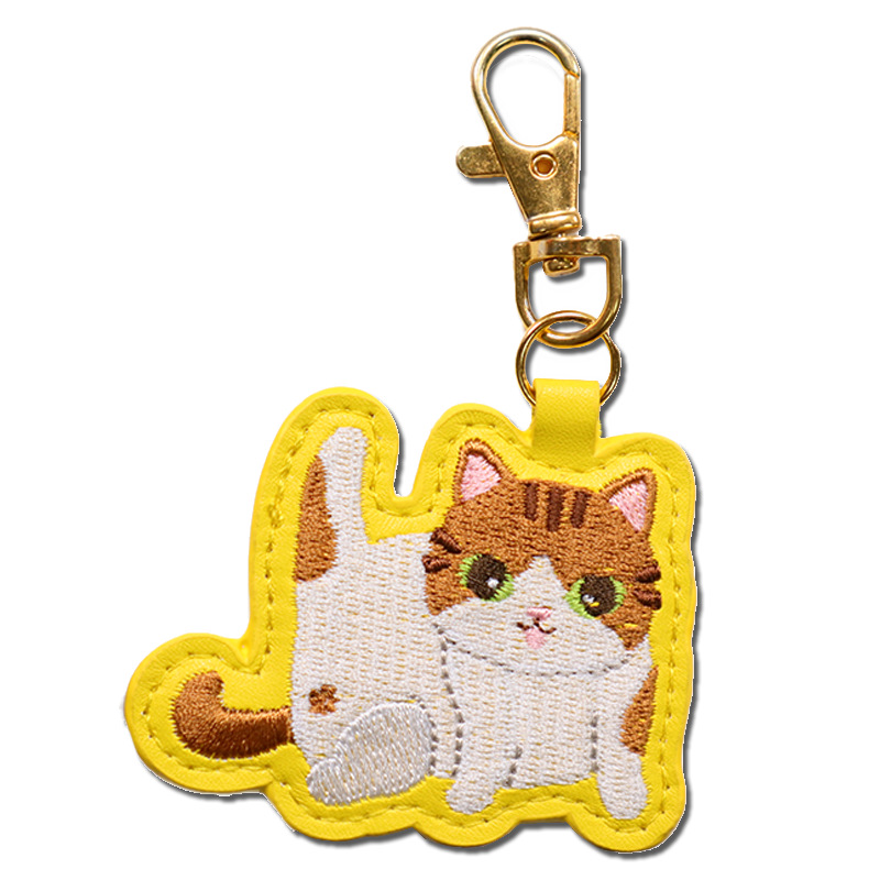 Cartoon Shaped PU Leather Embroidered Keychain Small Pendant Bag Decorative Leather Full Embroidery Pendant Car Key Ring