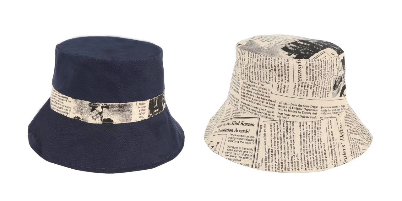 渔夫帽女报纸花纹印刷双面可戴时尚潮帽子