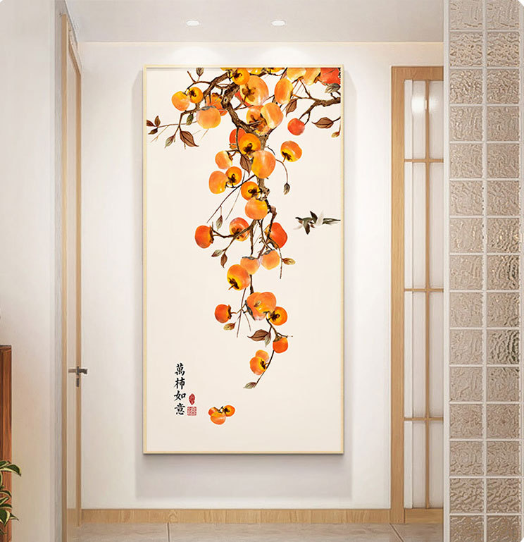 3d新中式浮雕肌理壁画入户走廊正对门竖款玄关画客厅事事如意挂画