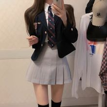 套装女2023新款学院风韩国制服短款西装外套衬衫高腰百褶半身裙