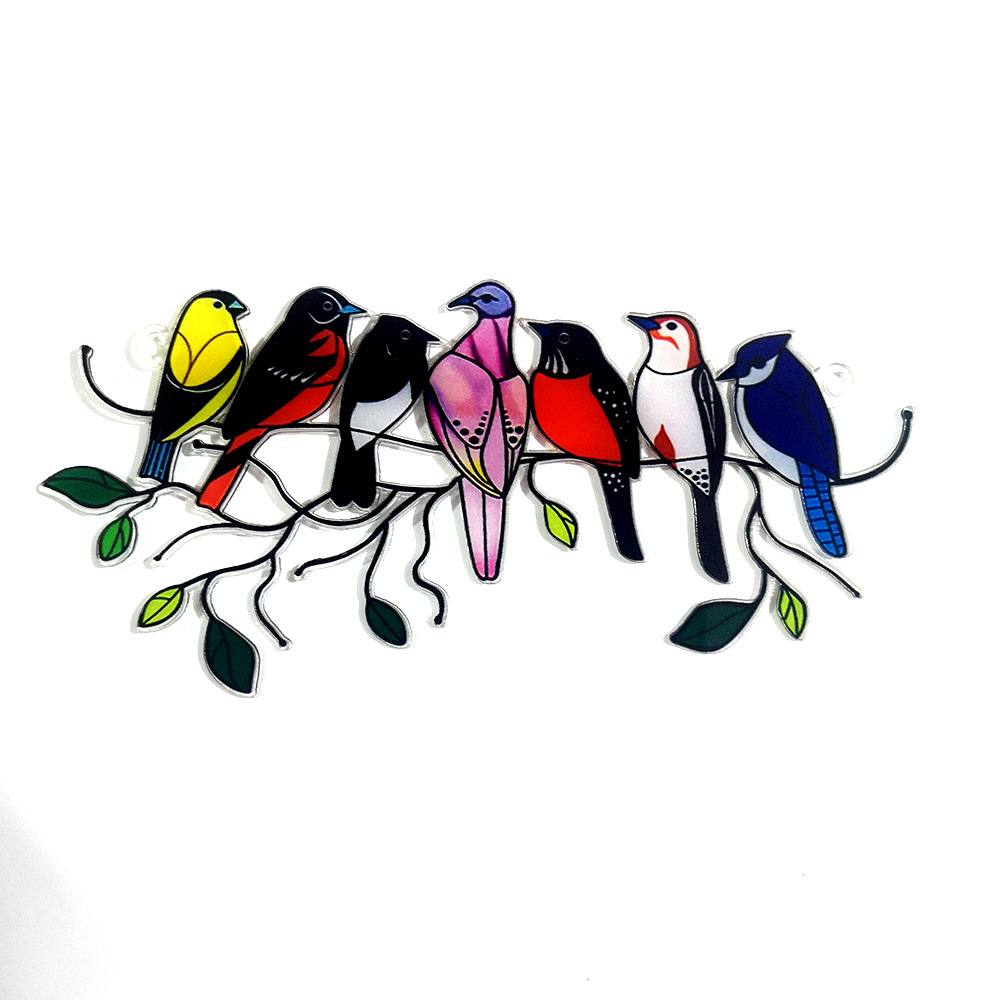 亚克力小鸟挂件春鸟彩绘挂件 镂空彩色小鸟 蜂鸟彩绘玻璃窗户装饰