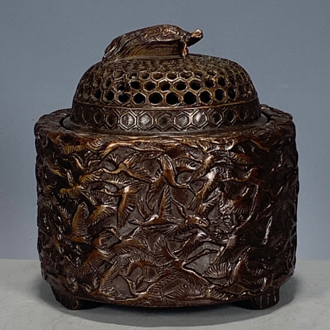 大明宣德年铜器龟鹤延年香炉熏香炉古玩杂项古董旧货收藏品老物件