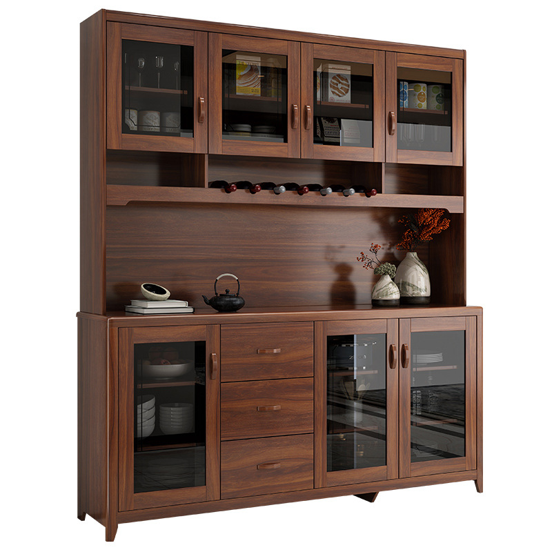 实木餐边柜落地现代简约家用厨房置物柜一体靠墙储物柜新中式酒柜