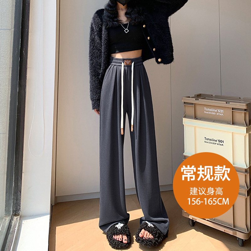 Texture Narrow Wide-Leg Pants for Women 2023 Autumn New High Waist Loose and Slimming Drooping Straight Casual Mopping Pants