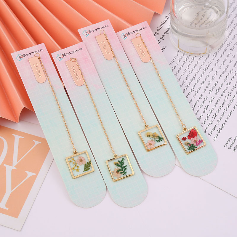 水晶正方形压花系列书签小清新学生书夹页签合金书签挂件配饰批发