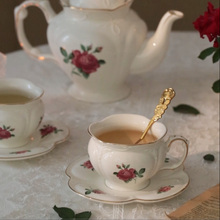 97N法式复古玫瑰下午红茶杯碟 茶具 咖啡杯碟欧式宫廷风新骨陶瓷