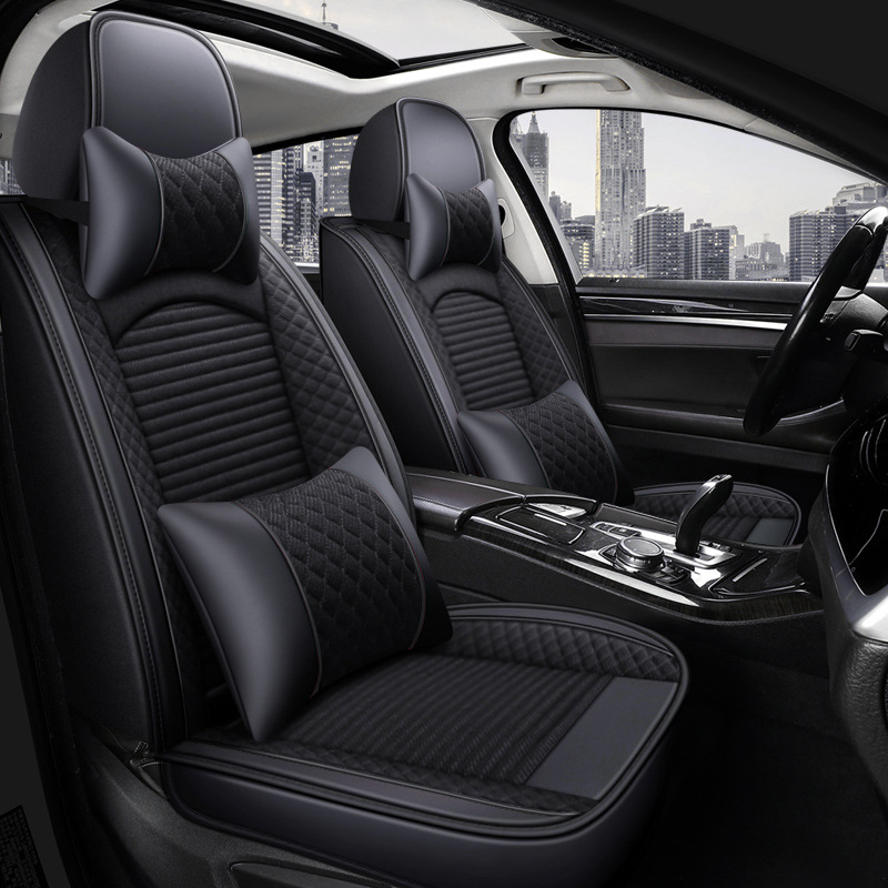 汽车坐垫四季通用24新款亚麻座套全包围布艺座椅套夏季小车座途雷